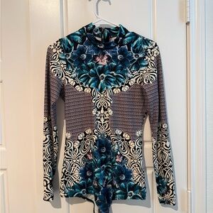 O'Neill Teal Floral Long-Sleeve Rash Guard One-Piece Swimsuit